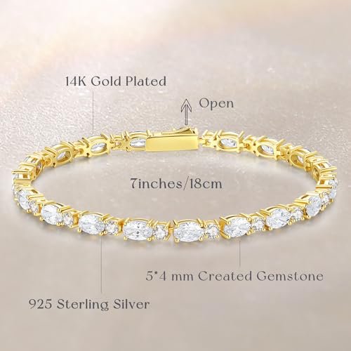 FANCIME 14K Gold Plated Birthstone Bracelets 4mm Sterling Silver Tennis Bracelets Gold Bracelets Birthday Jewelry Gifts for Women 7"