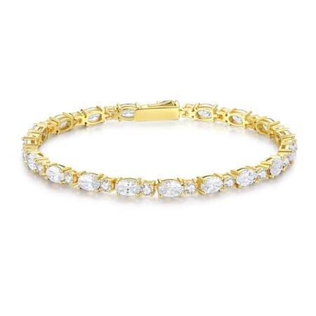 FANCIME 14K Gold Plated Birthstone Bracelets 4mm Sterling Silver Tennis Bracelets Gold Bracelets Birthday Jewelry Gifts for Women 7"