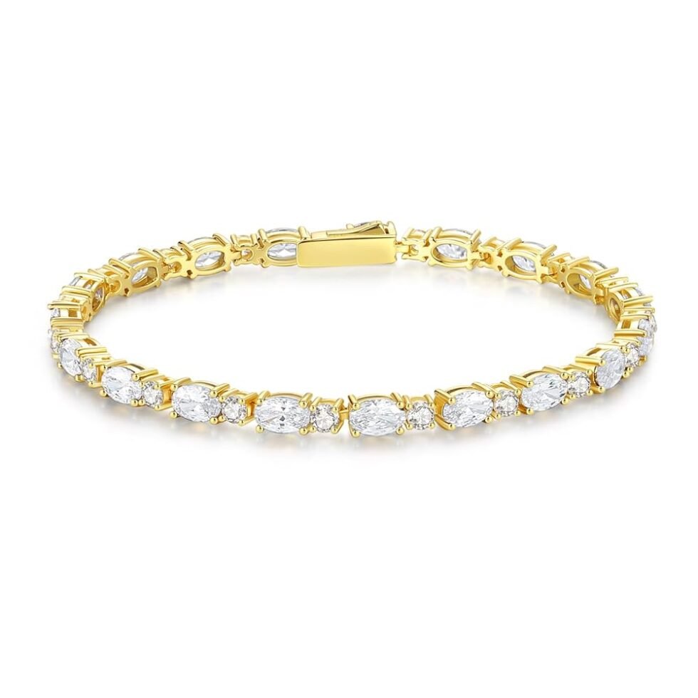 FANCIME 14K Gold Plated Birthstone Bracelets 4mm Sterling Silver Tennis Bracelets Gold Bracelets Birthday Jewelry Gifts for Women 7"