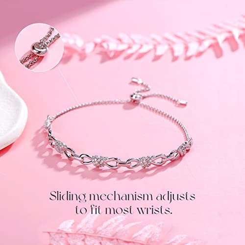 FANCIME Infinity Bracelets Solid Sterling Silver Luxury Cubic Zirconia Link Bracelet Adjustable Bolo Bracelet Fine Jewelry for Women Wife Daughter