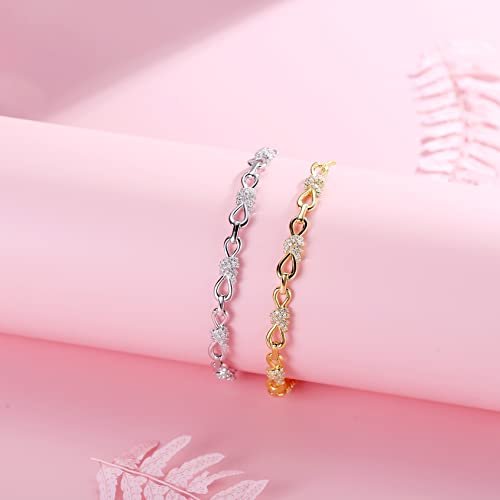 FANCIME Infinity Bracelets Solid Sterling Silver Luxury Cubic Zirconia Link Bracelet Adjustable Bolo Bracelet Fine Jewelry for Women Wife Daughter