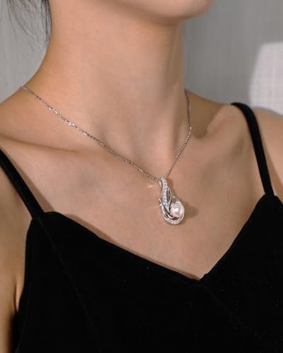 FANCIME June Birthstone Necklace Phoenix Pearl Necklace 9-10mm Genuine Freshwater Pearl in Sterling Silver Fine Jewelry for Women