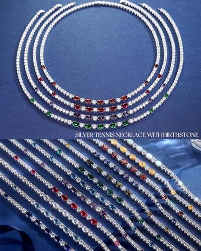 FANCIME Sterling Silver Created Alexandrite Tennis Necklace June Birthstone Necklace with 4mm Cubic Zirconia 6 * 8mm Oval Alexandrite Luxury Fine Jewelry for Women