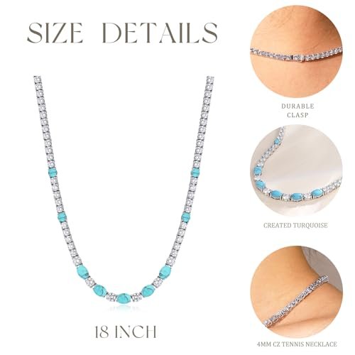 FANCIME Sterling Silver Created Turquoise Tennis Necklace December Birthstone Necklace with 4mm Cubic Zirconia 6 * 8mm Oval Turquoise Luxury Fine Jewelry for Women