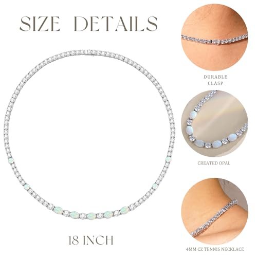 FANCIME Sterling Silver Opal Tennis Necklace October Birthstone Necklace with 4mm Cubic Zirconia 6 * 8mm Oval Opal Gemstone Luxury Fine Jewelry for Women 18"