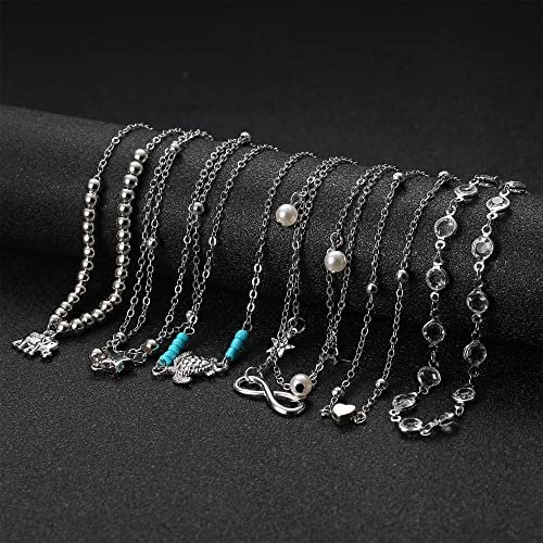FASACCO 20Pcs Ankle Bracelets for Women Adjustable Beach Anklet Set Surfer Anklet Heart Star Turtle Infinite Anklets Foot Jewelry