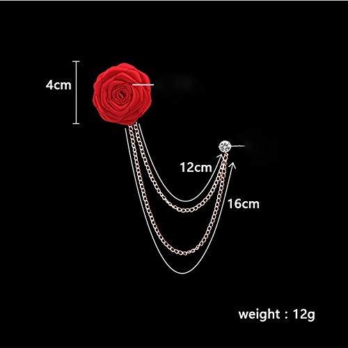 Fashion Bridegroom Wedding Brooches Cloth Art Hand-Made Rose Flower Brooch Lapel Pin Badge Tassel Chain Men's Suit Accessories