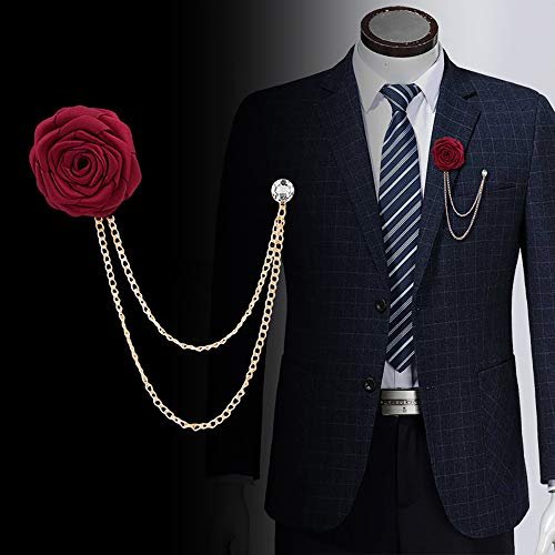 Fashion Bridegroom Wedding Brooches Cloth Art Hand-Made Rose Flower Brooch Lapel Pin Badge Tassel Chain Men's Suit Accessories