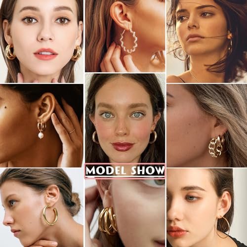 FAXHION 36 Pairs Gold Earrings Set for Women, Fashion Pearl Chain Link Stud Drop Dangle Earrings Multipack Hoop Earring Packs, Hypoallergenic Earrings for Birthday Party Jewelry