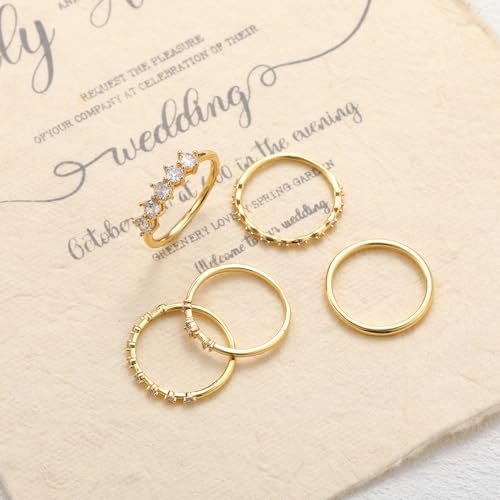 FAXHION Gold Rings for Women Non Tarnish, Dainty 14K Gold Plated Stacking Cubic Zirconia Thumb Rings, Statement Gold Knuckle Rings Set Size 5-10