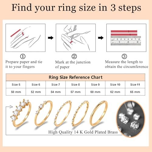 FAXHION Gold Rings for Women Non Tarnish, Dainty 14K Gold Plated Stacking Cubic Zirconia Thumb Rings, Statement Gold Knuckle Rings Set Size 5-10