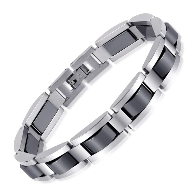 Feraco Mens Magnetic Bracelets, Classic Balck Titanium Stainless Steel Bracelet with Hematite Magnet Stones, Natural Health Jewelry Gifts, 8.66 inch