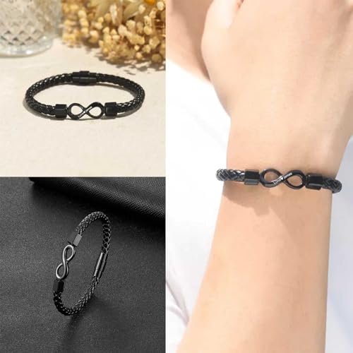 FETNHU To My Man, Personalized Dual Name Infinity Leather Bracelet, Stainless steel Braided Bracelet, Personalized Custom Name Bracelet for Men, Bracelets for Boyfriend Xmas,...