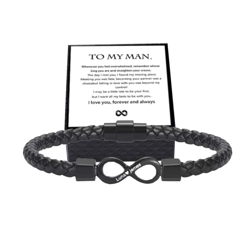 FETNHU To My Man, Personalized Dual Name Infinity Leather Bracelet, Stainless steel Braided Bracelet, Personalized Custom Name Bracelet for Men, Bracelets for Boyfriend Xmas,...