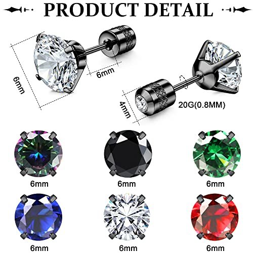 FIBO STEEL 𝟔 𝐏𝐚𝐢𝐫𝐬 𝐓𝐢𝐭𝐚𝐧𝐢𝐮𝐦 𝐒𝐜𝐫𝐞𝐰 𝐁𝐚𝐜𝐤 𝐄𝐚𝐫𝐫𝐢𝐧𝐠𝐬 for Men Women Surgical Stainless Steel Stud Earrings 𝐇𝐲𝐩𝐨𝐚𝐥𝐥𝐞𝐫𝐠𝐞𝐧𝐢𝐜 𝐌𝐮𝐥𝐭𝐢𝐜𝐨𝐥𝐨𝐫 Double Side Earrings Piercing 𝐒𝐥𝐞𝐞𝐩𝐞𝐫 Studs...