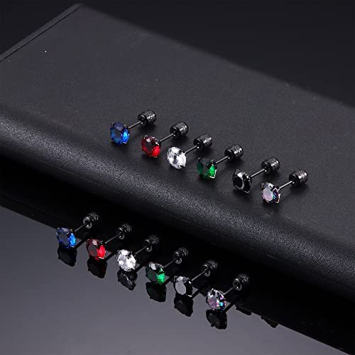 FIBO STEEL 𝟔 𝐏𝐚𝐢𝐫𝐬 𝐓𝐢𝐭𝐚𝐧𝐢𝐮𝐦 𝐒𝐜𝐫𝐞𝐰 𝐁𝐚𝐜𝐤 𝐄𝐚𝐫𝐫𝐢𝐧𝐠𝐬 for Men Women Surgical Stainless Steel Stud Earrings 𝐇𝐲𝐩𝐨𝐚𝐥𝐥𝐞𝐫𝐠𝐞𝐧𝐢𝐜 𝐌𝐮𝐥𝐭𝐢𝐜𝐨𝐥𝐨𝐫 Double Side Earrings Piercing 𝐒𝐥𝐞𝐞𝐩𝐞𝐫 Studs...