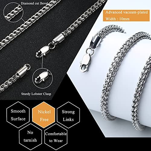 FIBO STEEL Stainless Steel Wheat Chain Necklace for Men Necklace Bracelet Jewelry Set 5mm in Width, 22" 8.5"