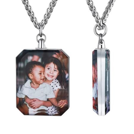 FindChic Custom 2 Side Picture Necklace/Keychains Stainless Steel Personalized Heart/Square/Oval Acrylic Crystal Keyring Gift