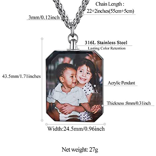 FindChic Custom 2 Side Picture Necklace/Keychains Stainless Steel Personalized Heart/Square/Oval Acrylic Crystal Keyring Gift