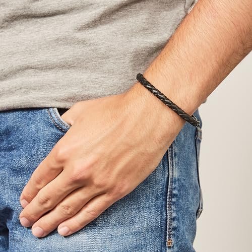 Fossil Men's Casual Stainless Steel and Genuine Leather Bracelet for Men