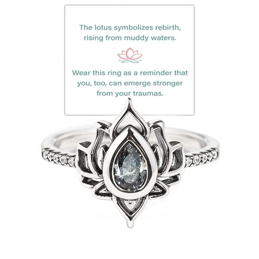 FUCK MY TRAUMA LOTUS RING, S925 Silver Lotus Flower High Polish Tarnish Resistant Zircon Inlaid Inspirational Ring Unique Lotus Ring Reminds You to Let Go of Your Trauma in a...