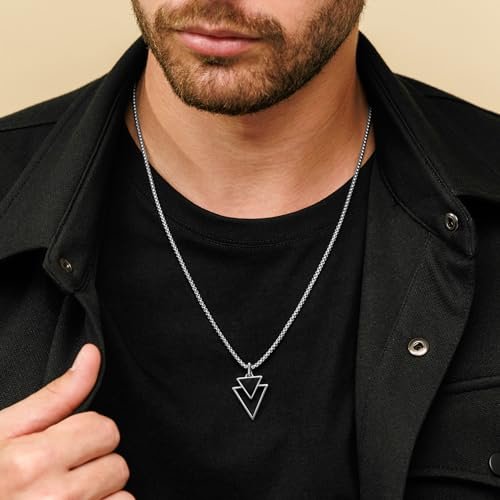 Galis Mens Necklace - Premium Stainless Steel Necklace for Men, Non Tarnish Triangle Necklace with Black Enamel Pendant, Our Necklace Chains with Pendants Are Stylish Valentines...