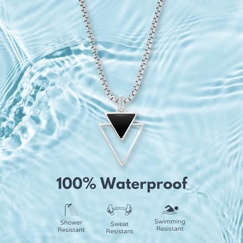 Galis Mens Necklace - Premium Stainless Steel Necklace for Men, Non Tarnish Triangle Necklace with Black Enamel Pendant, Our Necklace Chains with Pendants Are Stylish Valentines...