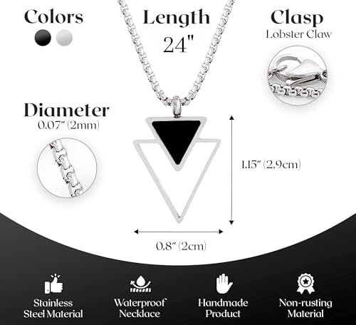 Galis Mens Necklace - Premium Stainless Steel Necklace for Men, Non Tarnish Triangle Necklace with Black Enamel Pendant, Our Necklace Chains with Pendants Are Stylish Valentines...