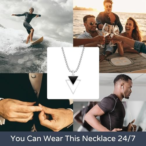 Galis Mens Necklace - Premium Stainless Steel Necklace for Men, Non Tarnish Triangle Necklace with Black Enamel Pendant, Our Necklace Chains with Pendants Are Stylish Valentines...