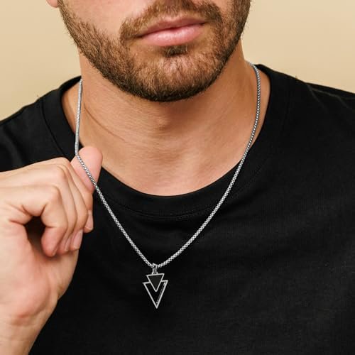 Galis Mens Necklace - Premium Stainless Steel Necklace for Men, Non Tarnish Triangle Necklace with Black Enamel Pendant, Our Necklace Chains with Pendants Are Stylish Valentines...