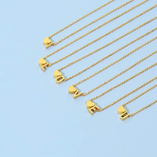 Glimmerst Initial Heart Necklace,18K Gold Plated Stainless Steel Tiny Heart Letter Necklace Personalized Monogram Name Necklace for Women
