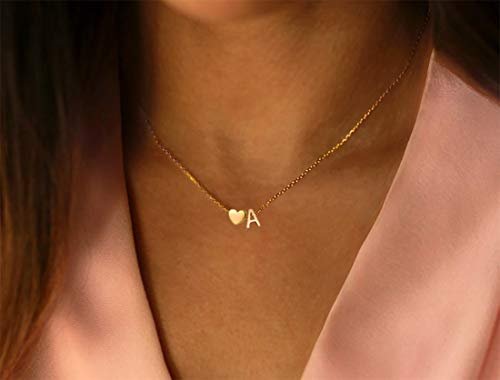 Glimmerst Initial Heart Necklace,18K Gold Plated Stainless Steel Tiny Heart Letter Necklace Personalized Monogram Name Necklace for Women
