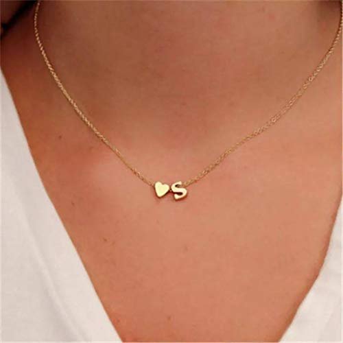 Glimmerst Initial Heart Necklace,18K Gold Plated Stainless Steel Tiny Heart Letter Necklace Personalized Monogram Name Necklace for Women