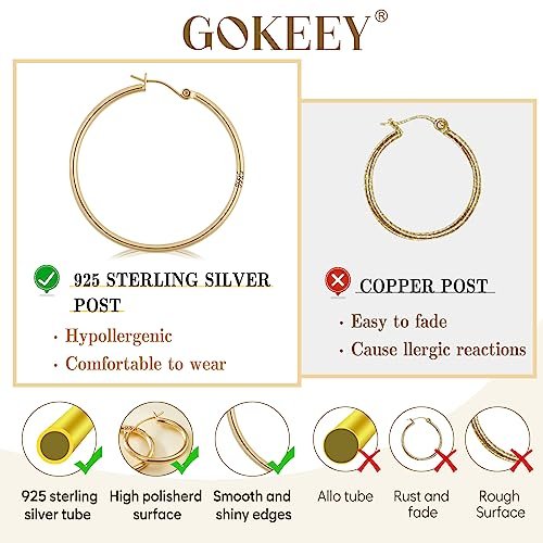 Gold Hoop Earrings Set for Women,14k Real Gold Plated Gold Hoops with S925 Sterling Silver Post Hypoallergenic Thin Hoop Earrings Gold Earrings for Women Trendy Jewelry Gifts