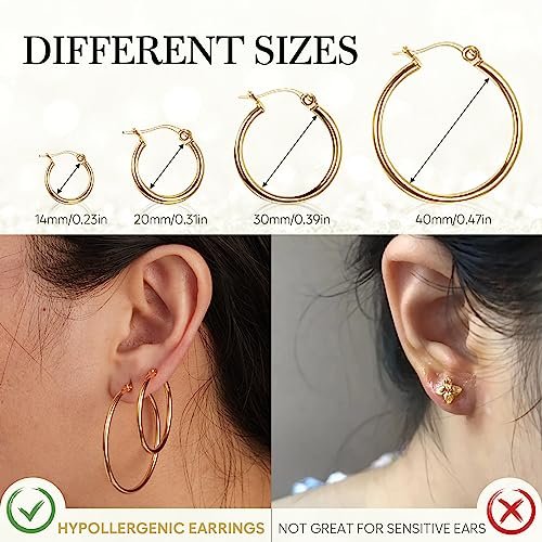 Gold Hoop Earrings Set for Women,14k Real Gold Plated Gold Hoops with S925 Sterling Silver Post Hypoallergenic Thin Hoop Earrings Gold Earrings for Women Trendy Jewelry Gifts