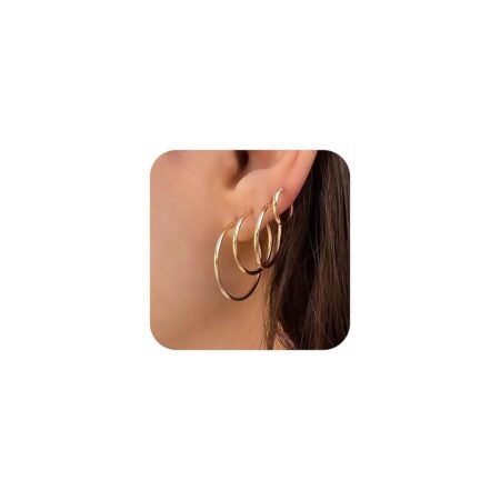 Gold Hoop Earrings Set for Women,14k Real Gold Plated Gold Hoops with S925 Sterling Silver Post Hypoallergenic Thin Hoop Earrings Gold Earrings for Women Trendy Jewelry Gifts