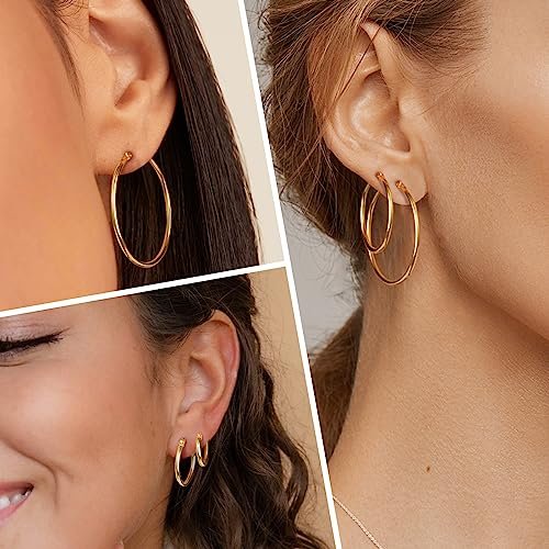 Gold Hoop Earrings Set for Women,14k Real Gold Plated Gold Hoops with S925 Sterling Silver Post Hypoallergenic Thin Hoop Earrings Gold Earrings for Women Trendy Jewelry Gifts
