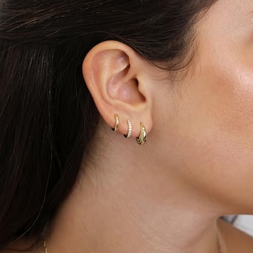 Gold Hoop Earrings Set for Women, 14K Small Huggie Earrings for Multiple Piercing Hypoallergenic Trendy Jewelry, Dainty Ball Cartilage Earrings for Women's Gifts