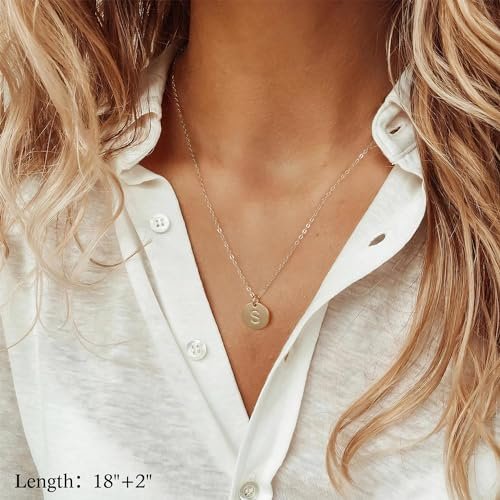 Gold Initial Layered Necklaces for Women, 14K Gold Plated Coin Letter Necklace Bar Stacking Necklace Layer Necklace Multi Bar Layering Y-Necklaces Jewelry for Women