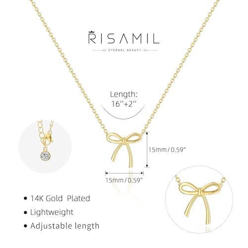 Gold Necklace for Women - Bow Necklace 14K Dainty Gold Necklace Cute Small Tiny Bow Pendant Choker Chain Necklace Trendy Necklaces for Women Gold Jewelry Gift