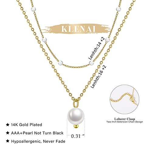 Gold Pearl Necklace for Women, 14K Gold Plated Layered Pearl Necklaces for Women Trendy Simple Herringbone Chain Pearl Necklace for Women Gold Jewelry Gifts