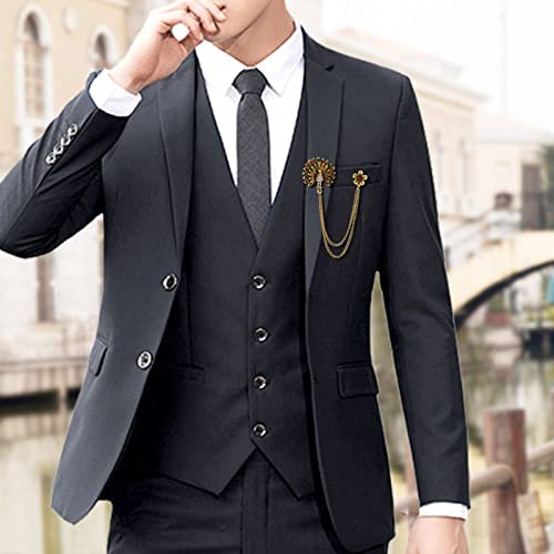 Gold Silver Plated Chain Rose Flower Violin Five-pointed Star Brooches Collar Pins Crystal With Hanging Chain Suit Shirt Lapel Brooch Pin Fashion Jewelry for Men Boy