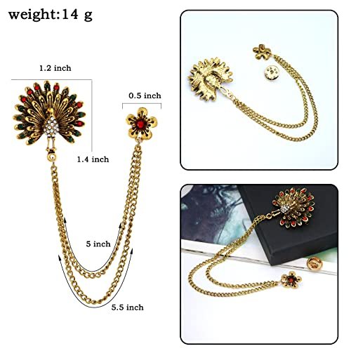 Gold Silver Plated Chain Rose Flower Violin Five-pointed Star Brooches Collar Pins Crystal With Hanging Chain Suit Shirt Lapel Brooch Pin Fashion Jewelry for Men Boy