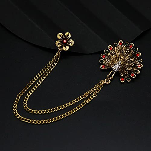 Gold Silver Plated Chain Rose Flower Violin Five-pointed Star Brooches Collar Pins Crystal With Hanging Chain Suit Shirt Lapel Brooch Pin Fashion Jewelry for Men Boy