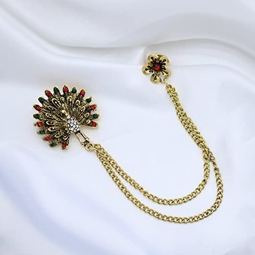 Gold Silver Plated Chain Rose Flower Violin Five-pointed Star Brooches Collar Pins Crystal With Hanging Chain Suit Shirt Lapel Brooch Pin Fashion Jewelry for Men Boy