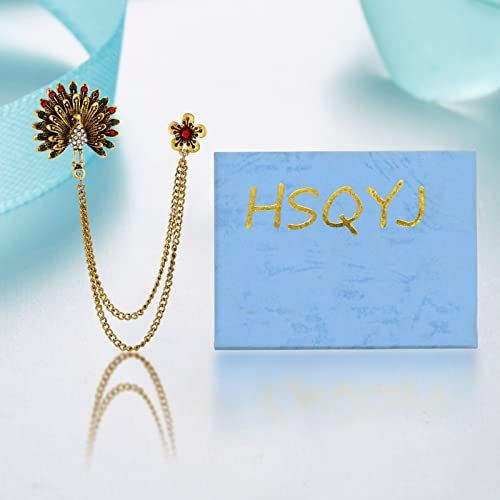 Gold Silver Plated Chain Rose Flower Violin Five-pointed Star Brooches Collar Pins Crystal With Hanging Chain Suit Shirt Lapel Brooch Pin Fashion Jewelry for Men Boy