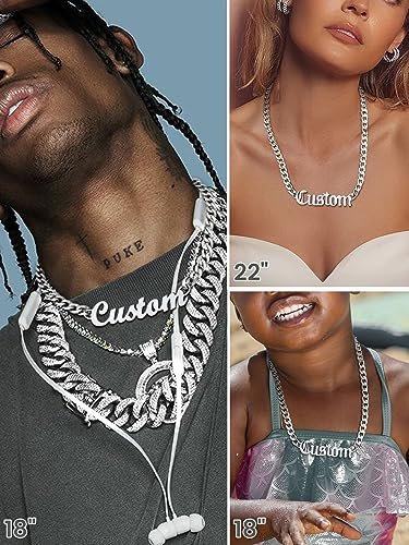 GOLDCHIC JEWELRY Name Necklace Personalized for Men, Womens Custom Name Plate Chain, Stainless Steel Customized Old English Nameplate Choker with Curb Chains Custom, 16 inches...