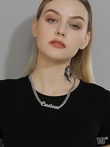 GOLDCHIC JEWELRY Name Necklace Personalized for Men, Womens Custom Name Plate Chain, Stainless Steel Customized Old English Nameplate Choker with Curb Chains Custom, 16 inches...