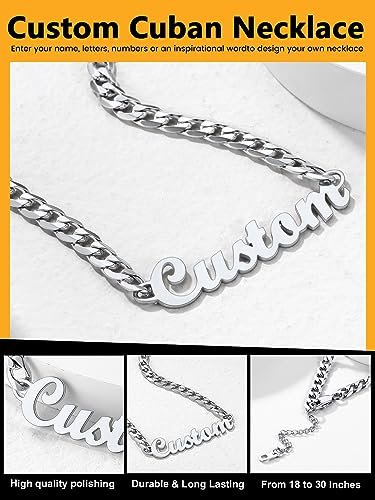 GOLDCHIC JEWELRY Name Necklace Personalized for Men, Womens Custom Name Plate Chain, Stainless Steel Customized Old English Nameplate Choker with Curb Chains Custom, 16 inches...