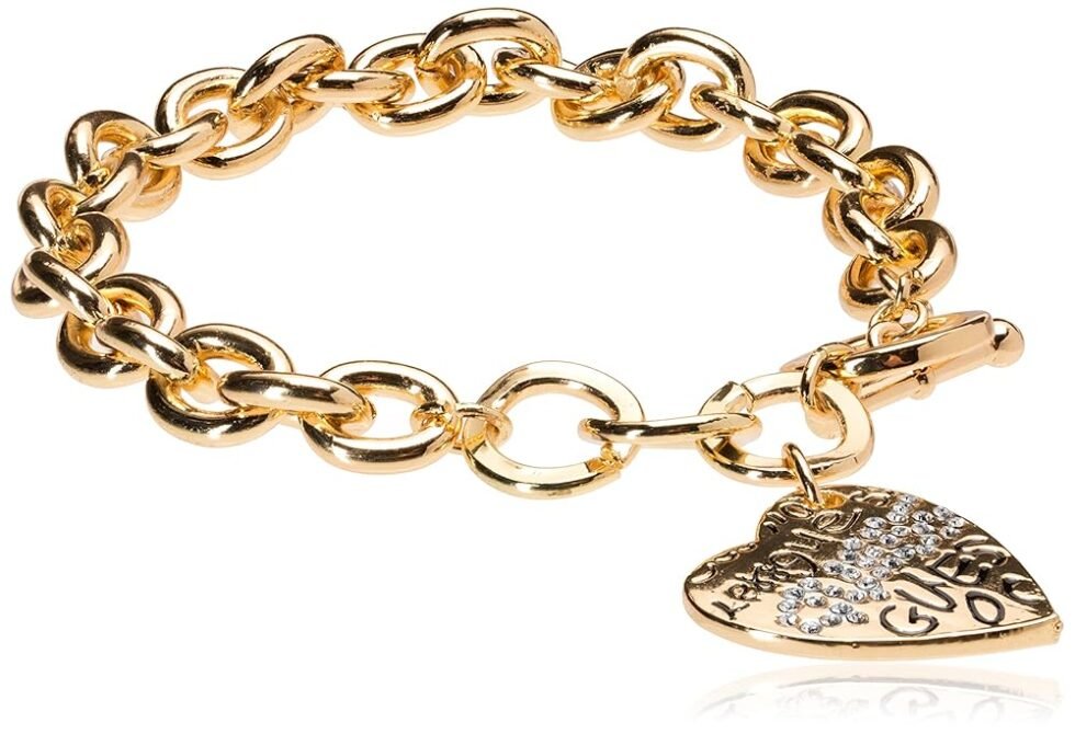 GUESS "Basic" Graffiti Logo Heart Toggle Charm Bracelet